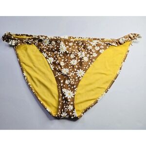 Aerie Womens Bikini Swim Bottom‎ Daisy Print Ruffle Brown White Size XXL